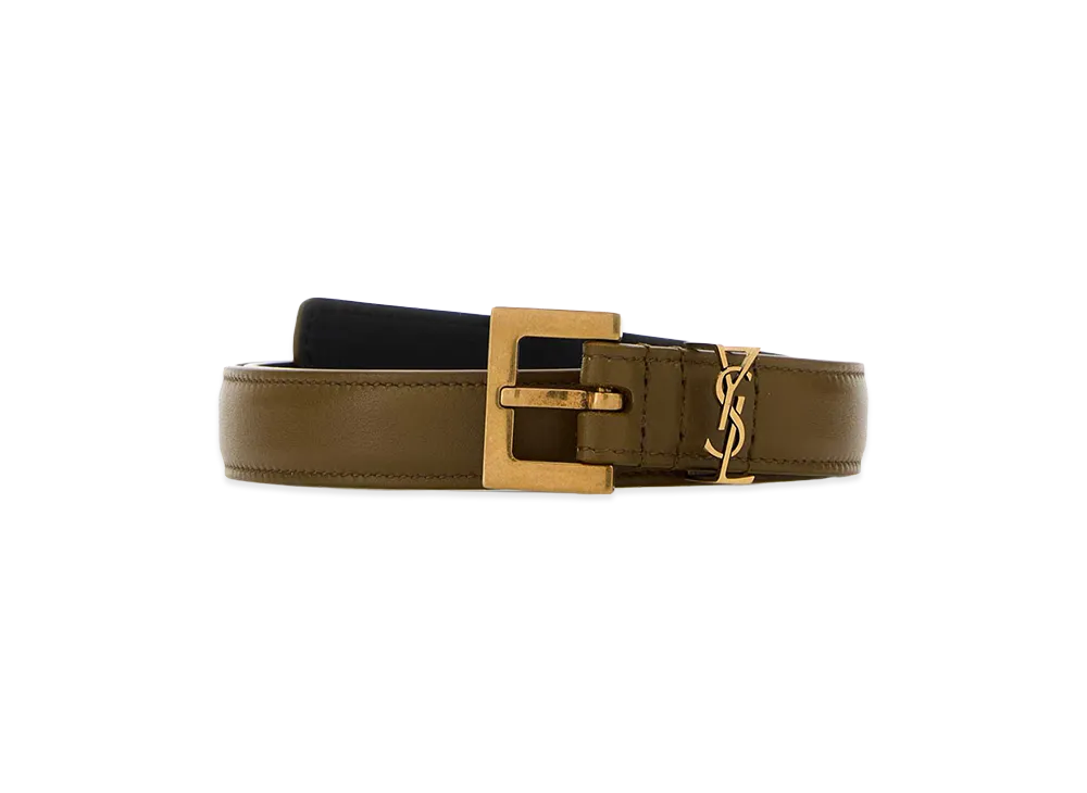Saint Laurent Women's Khaki Leather Belt "Green"