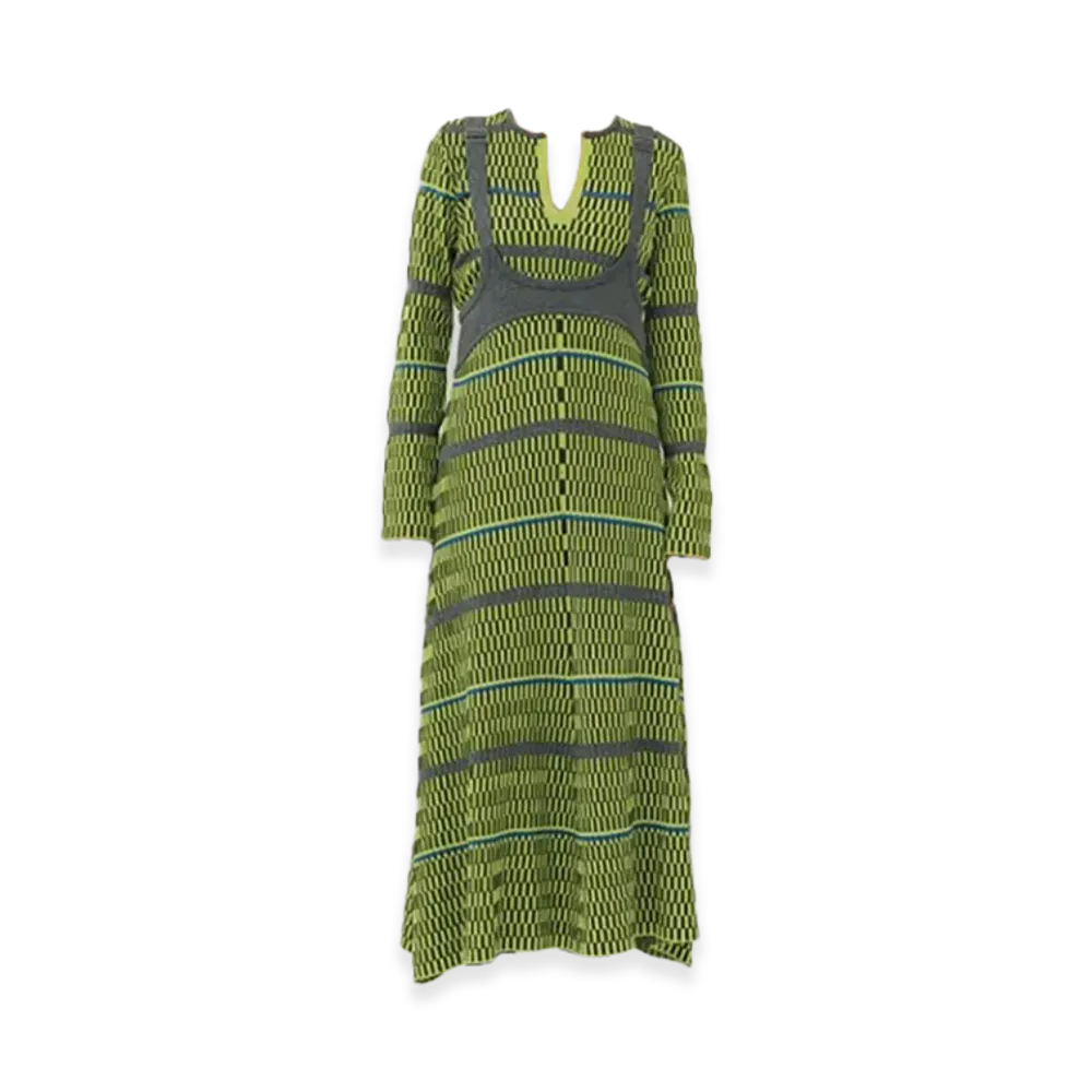 AKANE UTSUNOMIYA Women's Color Block Knit Dress "Green"