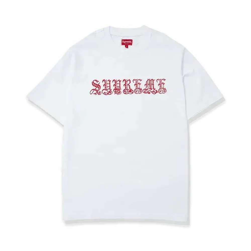 Supreme Old English Rhinestone S/S Top "White"