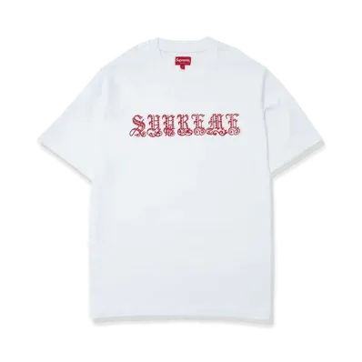 Supreme Old English Rhinestone S/S Top "White"