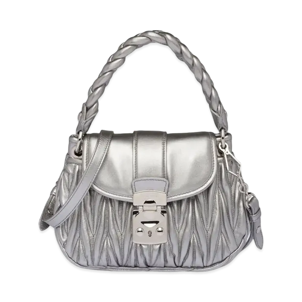 MIU MIU Miu Cofer Materasse Leather Handbag "Silver"