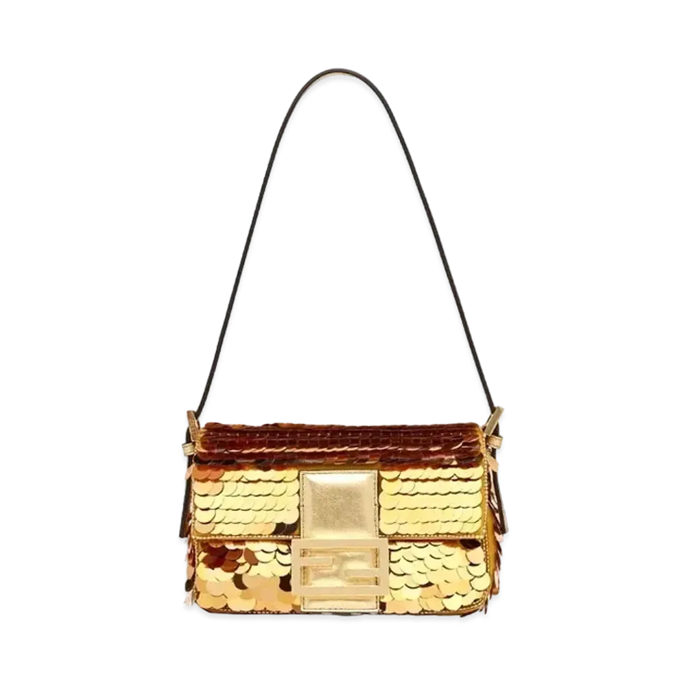 FENDI Baguette 1997 Small Color Leather & Sequins Bag "Gold"
