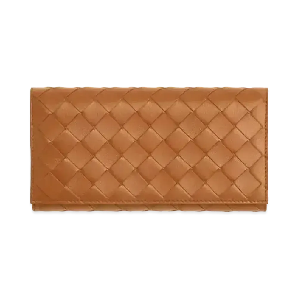 Bottega Veneta Intrecciato Lambskin Large Flap Wallet "Wood"