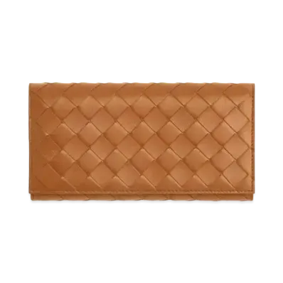 Bottega Veneta Intrecciato Lambskin Large Flap Wallet "Wood"