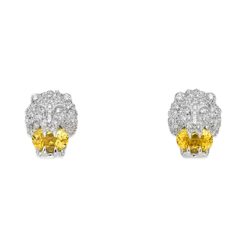 GUCCI Lion Head Earrings "White Gold"
