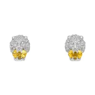 GUCCI Lion Head Earrings "White Gold"