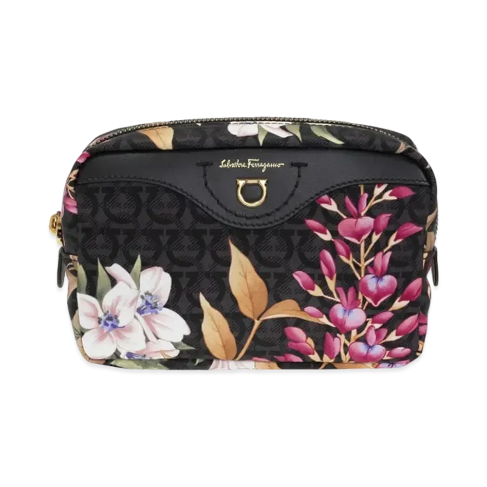 Salvatore Ferragamo Floral-Motif Washbag "Black"