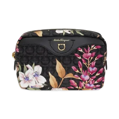 Salvatore Ferragamo Floral-Motif Washbag "Black"