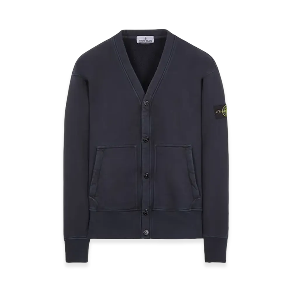 Stone Island 66255 Heavy Textured Fleece V-Neck Cardigan Sweatshirt - 23FW "Navy Blue"