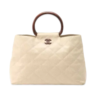 CHANEL Matelasse Wood Handle Bag Caviar Skin