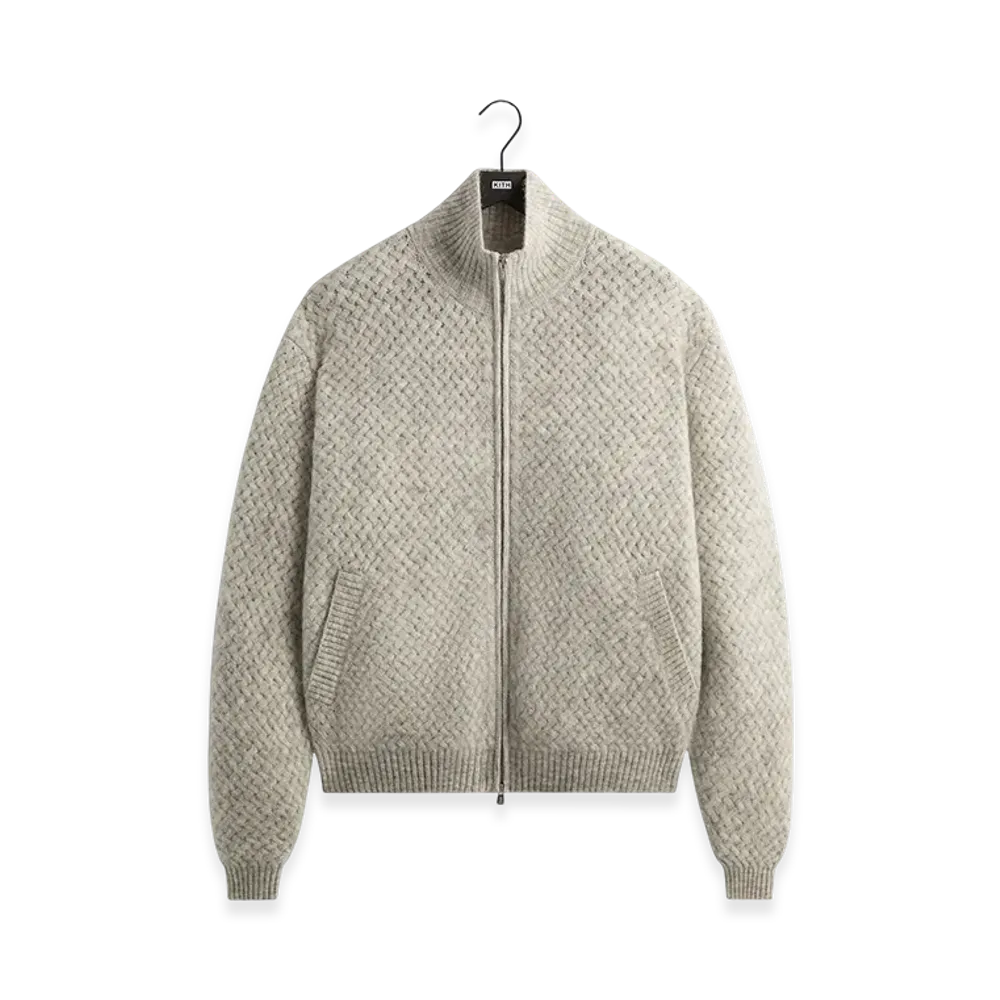 Kith &Kin Basketweave Mohair Wyona Full Zip "Medium Heather Grey"