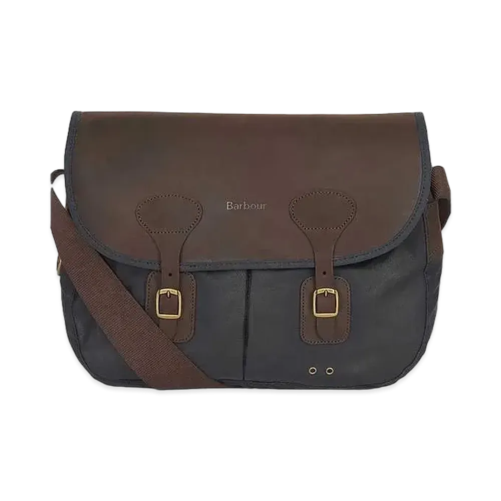 Barbour Tarras Wax Cotton Leather Trim Shoulder Bag "Navy"