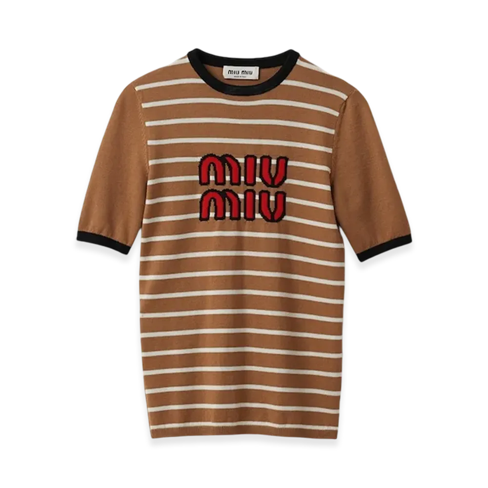 MIU MIU Women's Wool Crew Neck Sweater "Camel Brown"