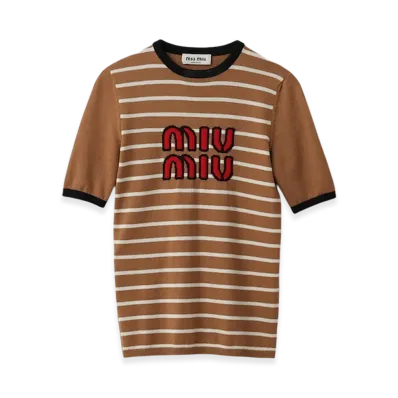 MIU MIU Women's Wool Crew Neck Sweater "Camel Brown"