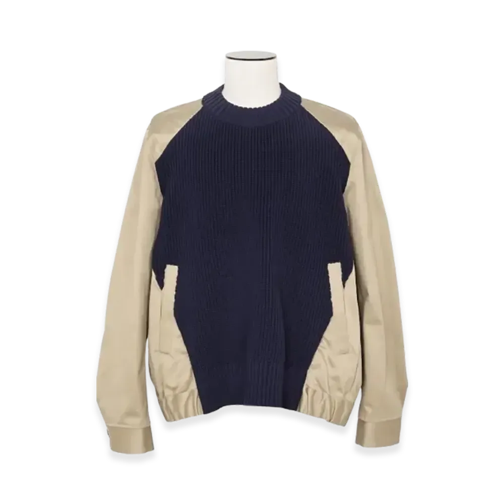 sacai Cotton Chino Mix Pullover "Navy/Beige/Khaki"