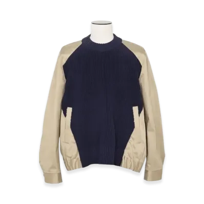sacai Cotton Chino Mix Pullover "Navy/Beige/Khaki"