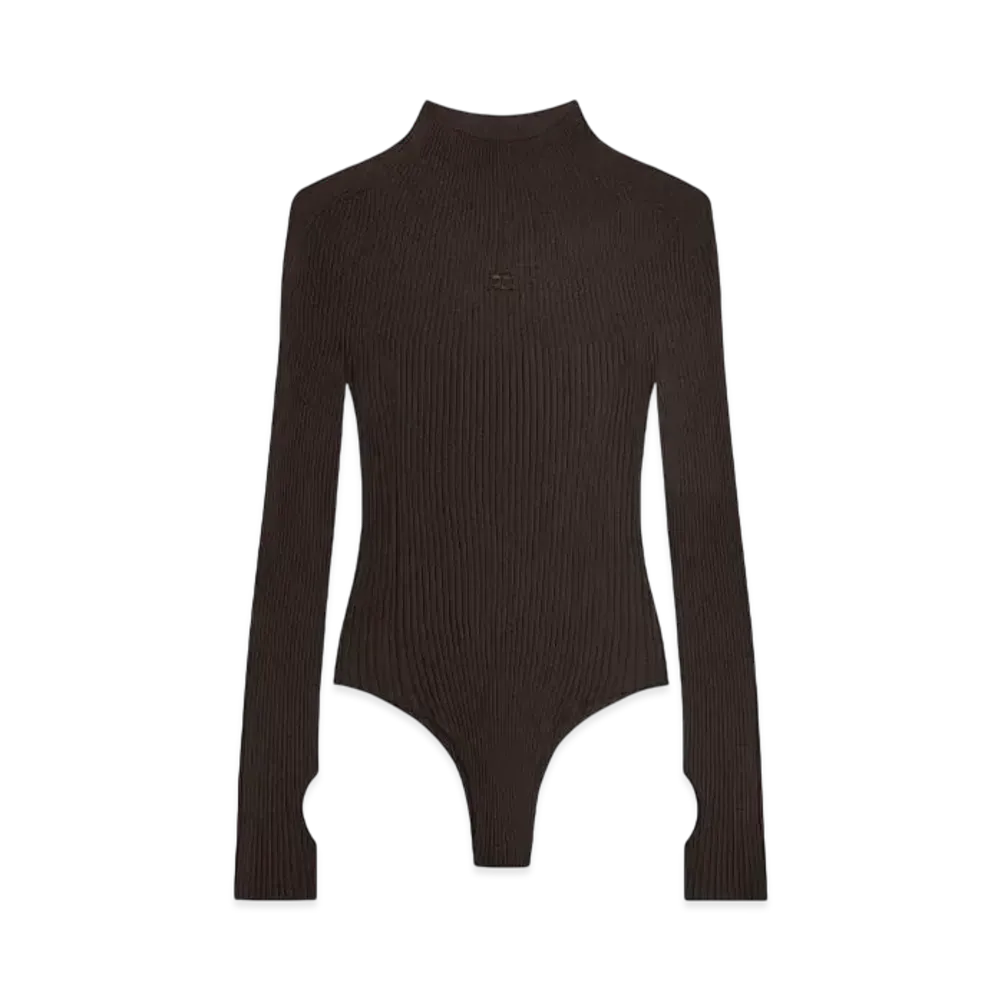Courreges Solar Rib Knit Bodysuit "Mud Brown"
