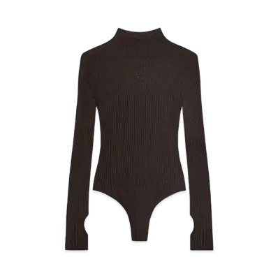 Courreges Solar Rib Knit Bodysuit "Mud Brown"