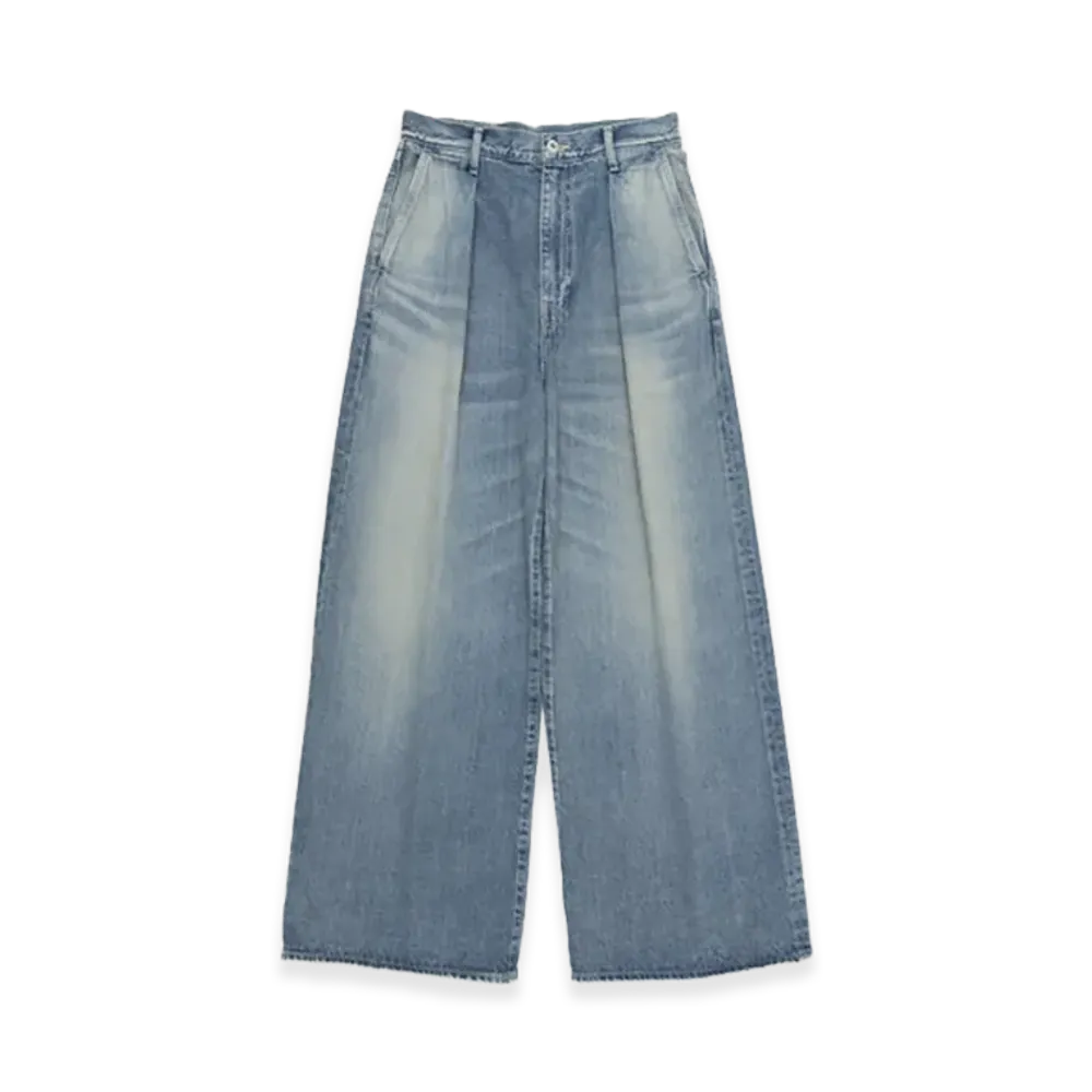 Graphpaper minus Recycled Cotton Denim Two Tuck Wide Pants "Light Fade"