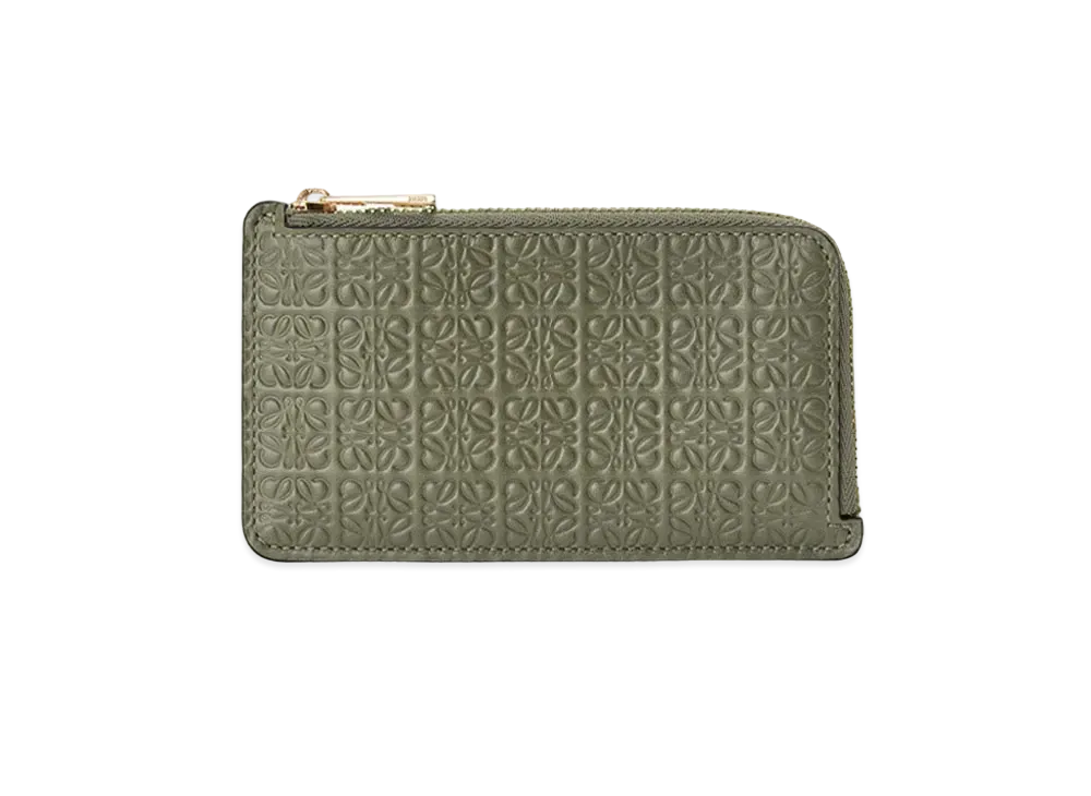 LOEWE Repeat Coin Cardholder In Embossed Silk Calfskin "Avocado Green"