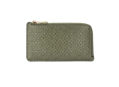 LOEWE Repeat Coin Cardholder In Embossed Silk Calfskin "Avocado Green"