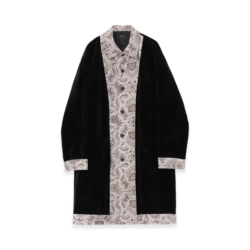 S'YTE Velveteen Long Coat With Gobelins Jacquard Switched Design "Black"