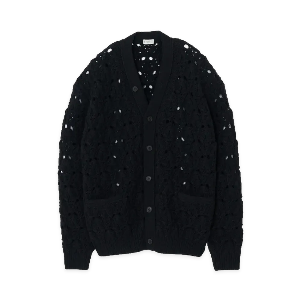 YOKE Distorted Cable-Knit Cardigan "Black"
