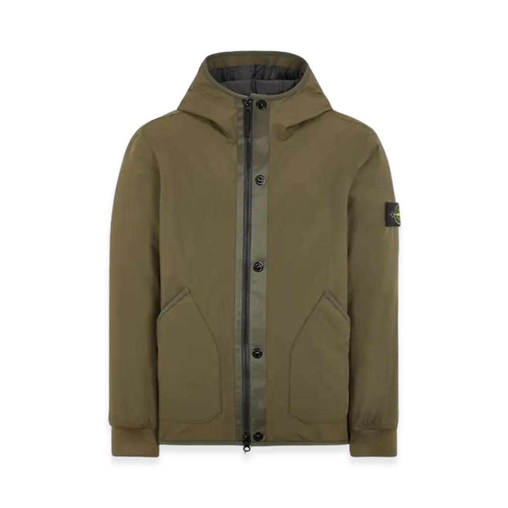 Stone Island 41027 Soft Shell-R E.Dye Pure Insulation Technology Recycled Polyester Primaloft Hooded Blouson - 23FW "Olive Green"