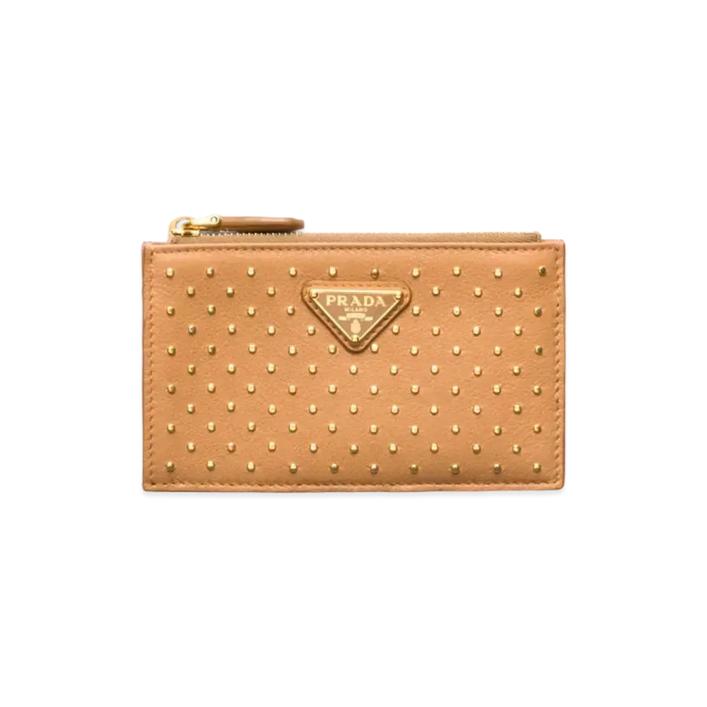 PRADA Studded Leather Card Holder "Natural"