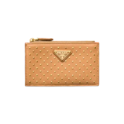 PRADA Studded Leather Card Holder "Natural"