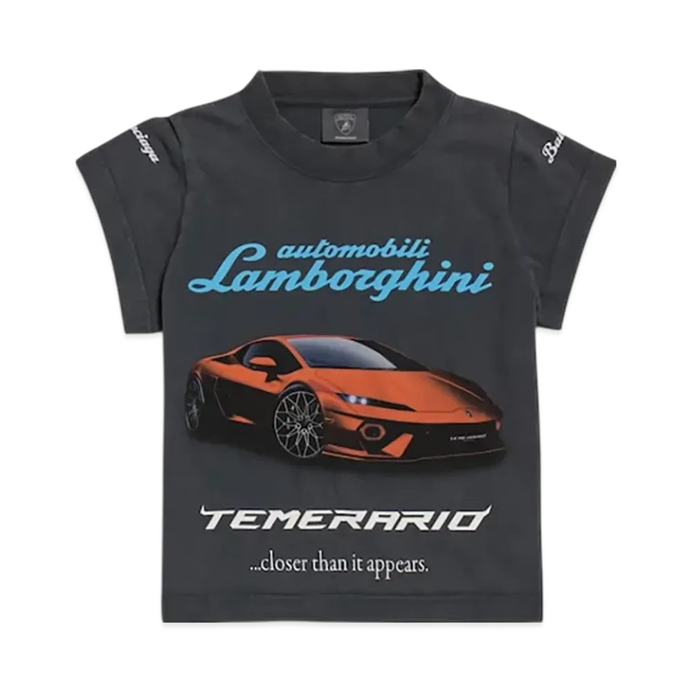 BALENCIAGA Women's Automobili Lamborghini Shrunk T-Shirt "Faded Black"