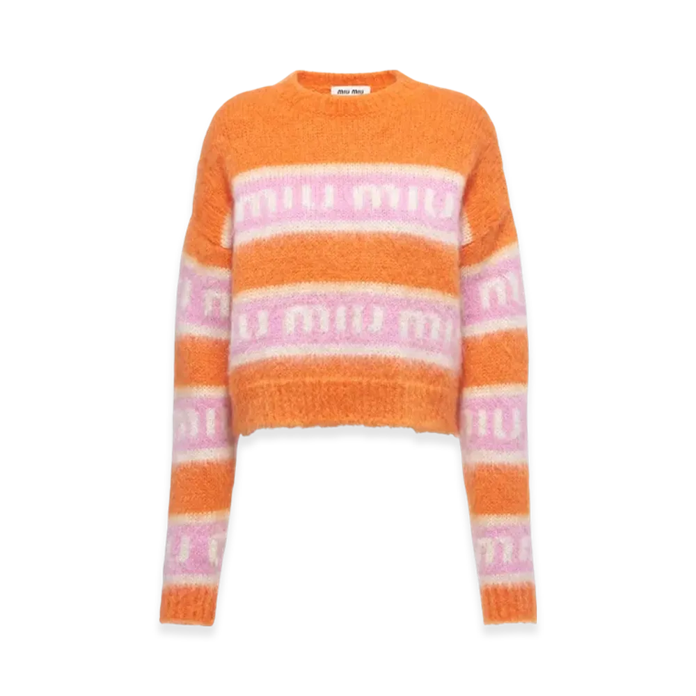 MIU MIU Women's Crewneck Mohair Sweater "Orange"