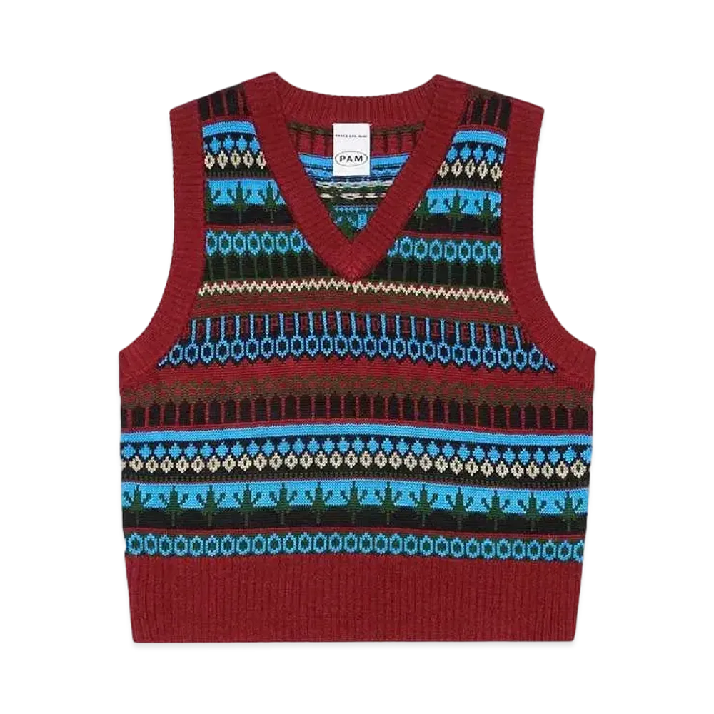 P.A.M. HANDMADE HOUSES FAIR ISLE KNITTED VEST "BEAUJOLAIS"