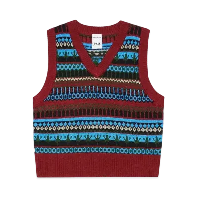 P.A.M. HANDMADE HOUSES FAIR ISLE KNITTED VEST "BEAUJOLAIS"