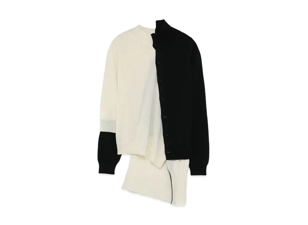 Yohji Yamamoto Y's W PLAIN STITCH LAYERING TASTE DIAGONAL CARDIGAN "White/Black"