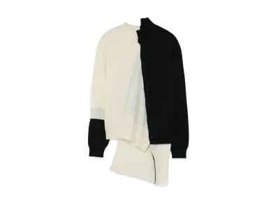 Yohji Yamamoto Y's W PLAIN STITCH LAYERING TASTE DIAGONAL CARDIGAN "White/Black"