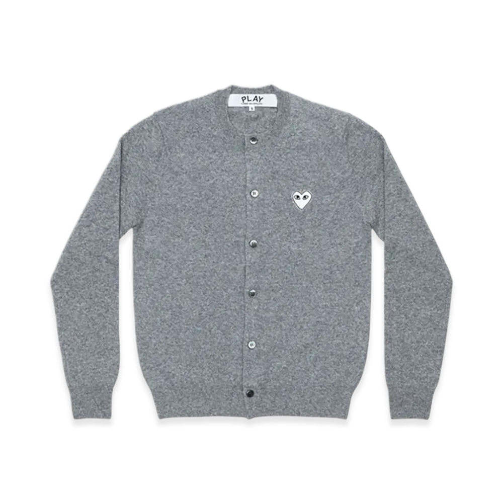 PLAY COMME des GARCONS Round Neck Cardigan With White Emblem "Top Light Gray"