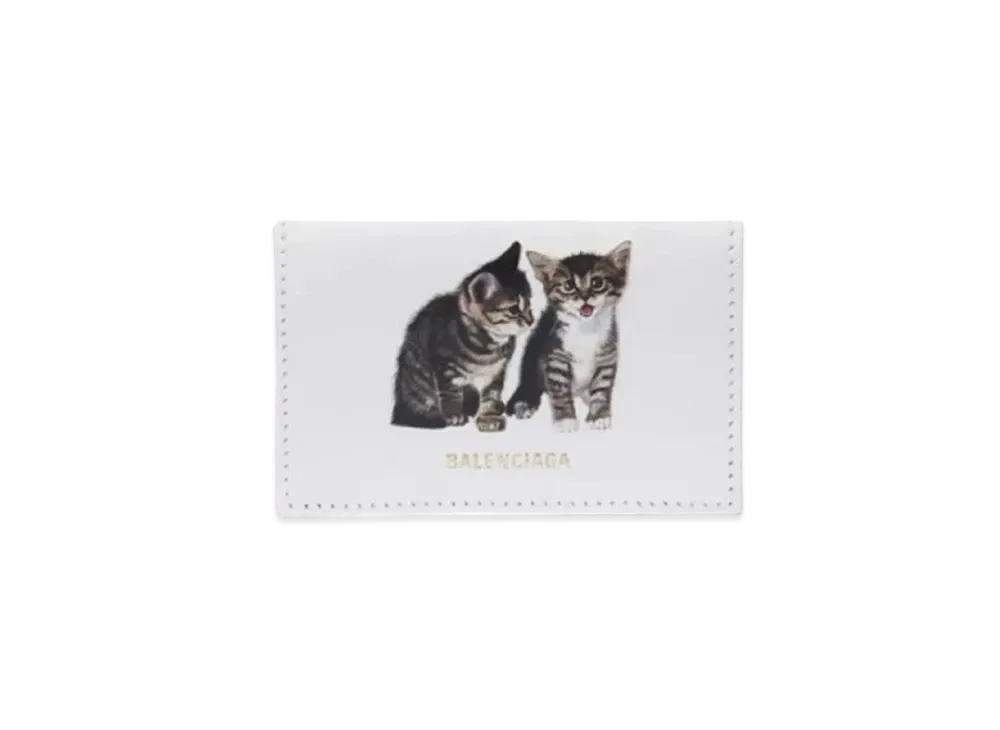BALENCIAGA Ville Cat Print Mini Wallet "White"