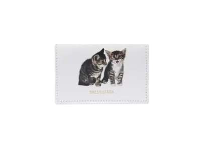 BALENCIAGA Ville Cat Print Mini Wallet "White"