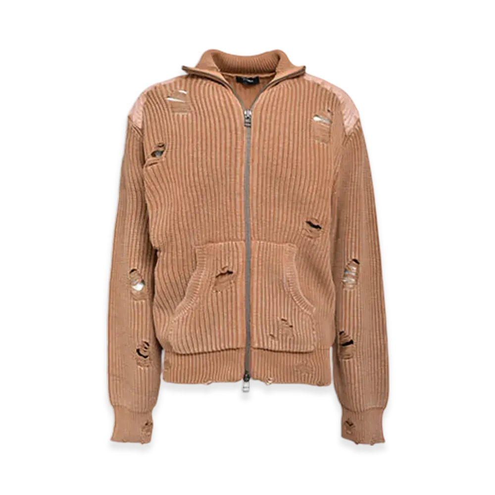 BREATH Overdie Damage Zip Knit "Brown"