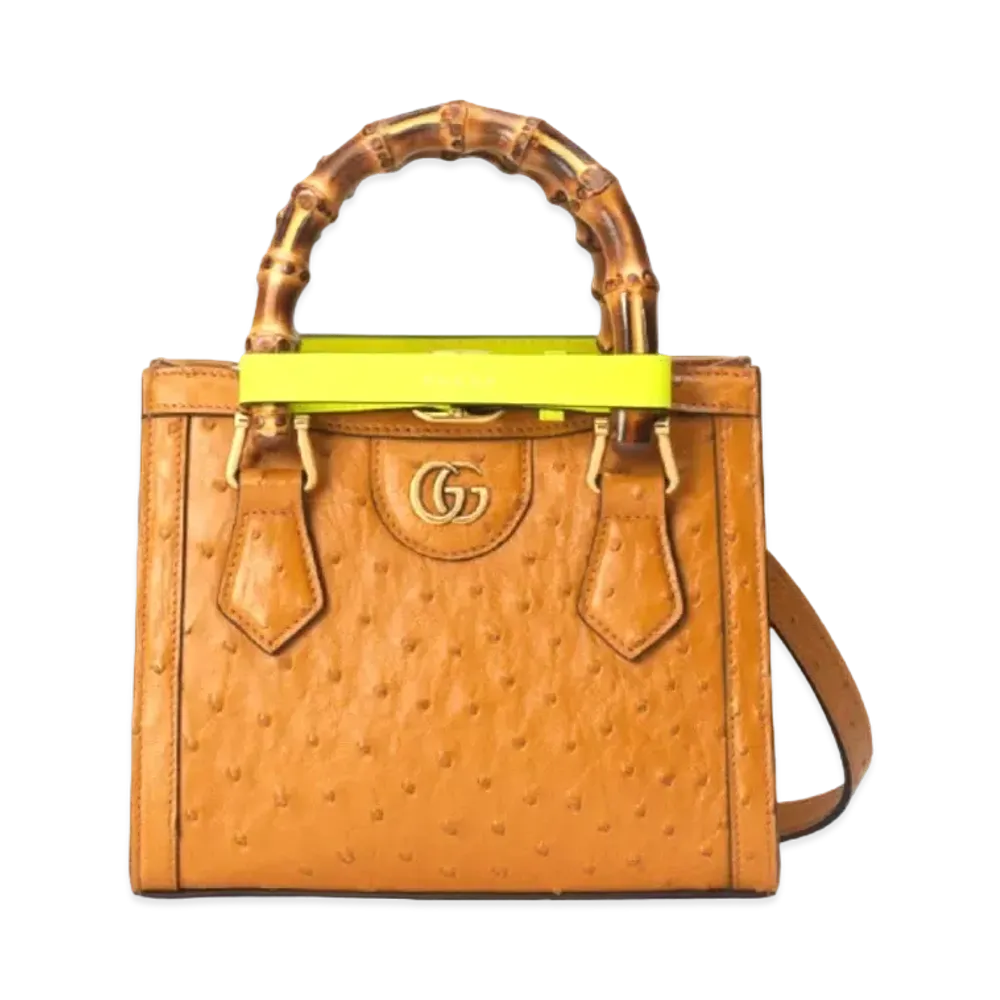 GUCCI Diana Small Ostrich Tote Bag "Burnt Orange"