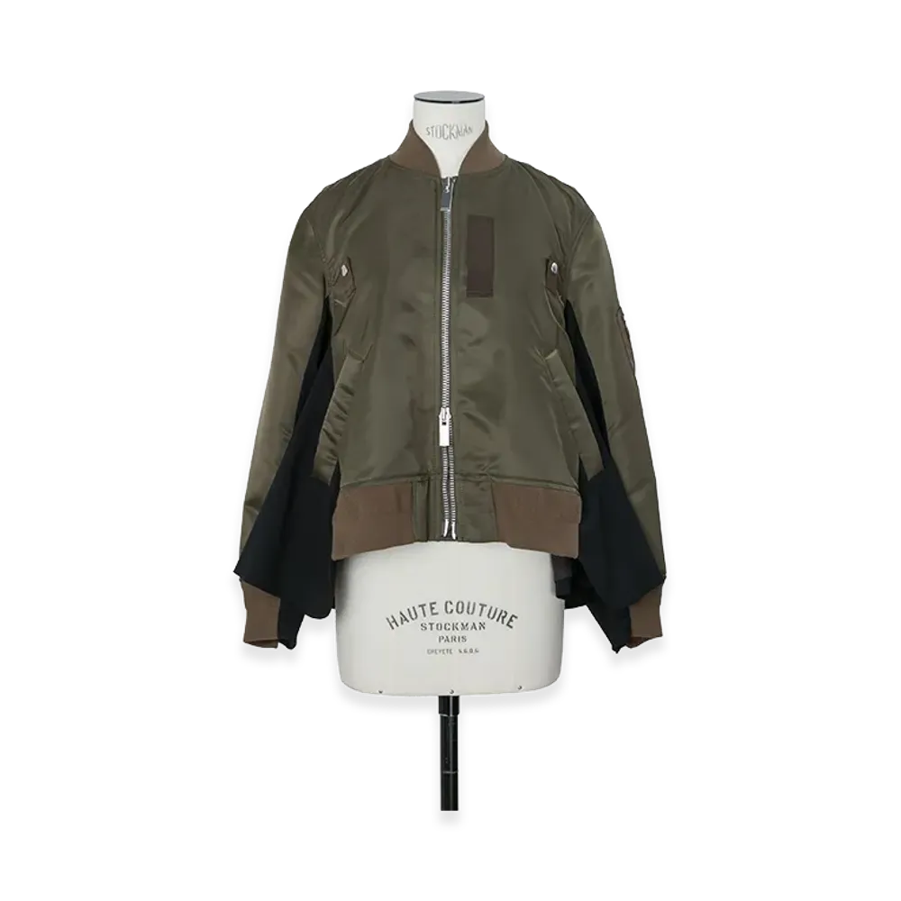 sacai Women's Nylon Twill x Wool Suiting Blouson "Dark Khaki/Navy"
