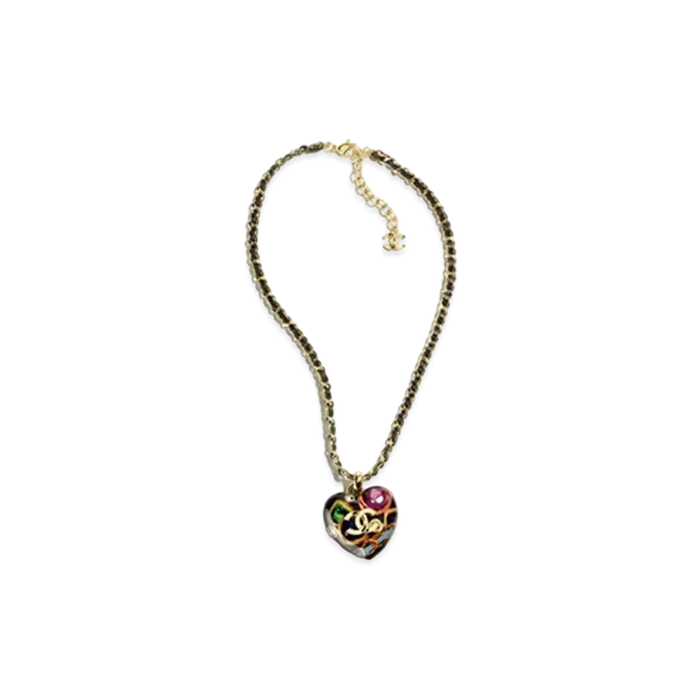 CHANEL Necklace Metal, Resin, Silk, Calfskin & Strass "Gold/Black/Multicolor/Crystal"