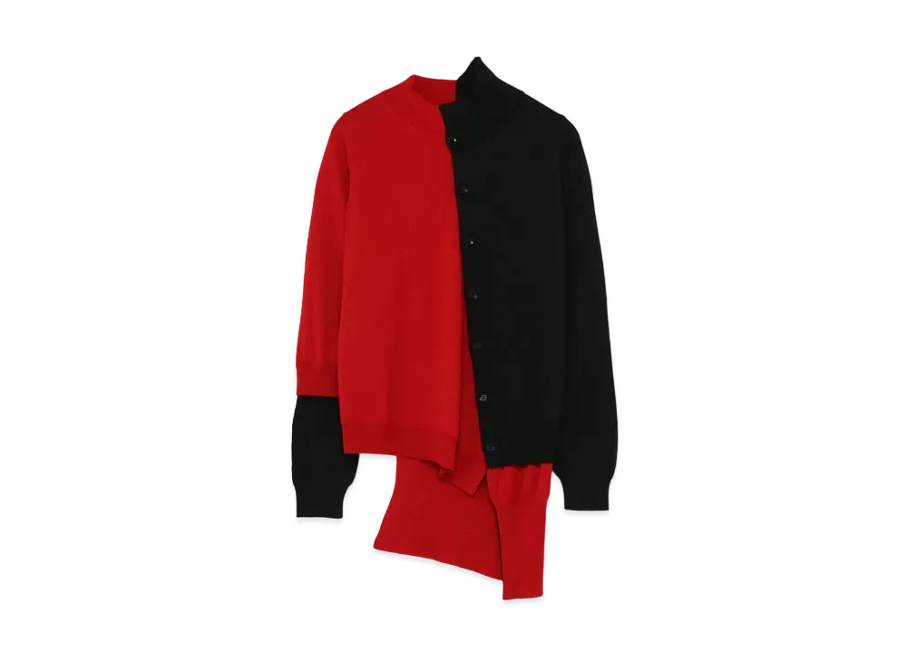 Yohji Yamamoto Y's W PLAIN STITCH LAYERING TASTE DIAGONAL CARDIGAN "Red"
