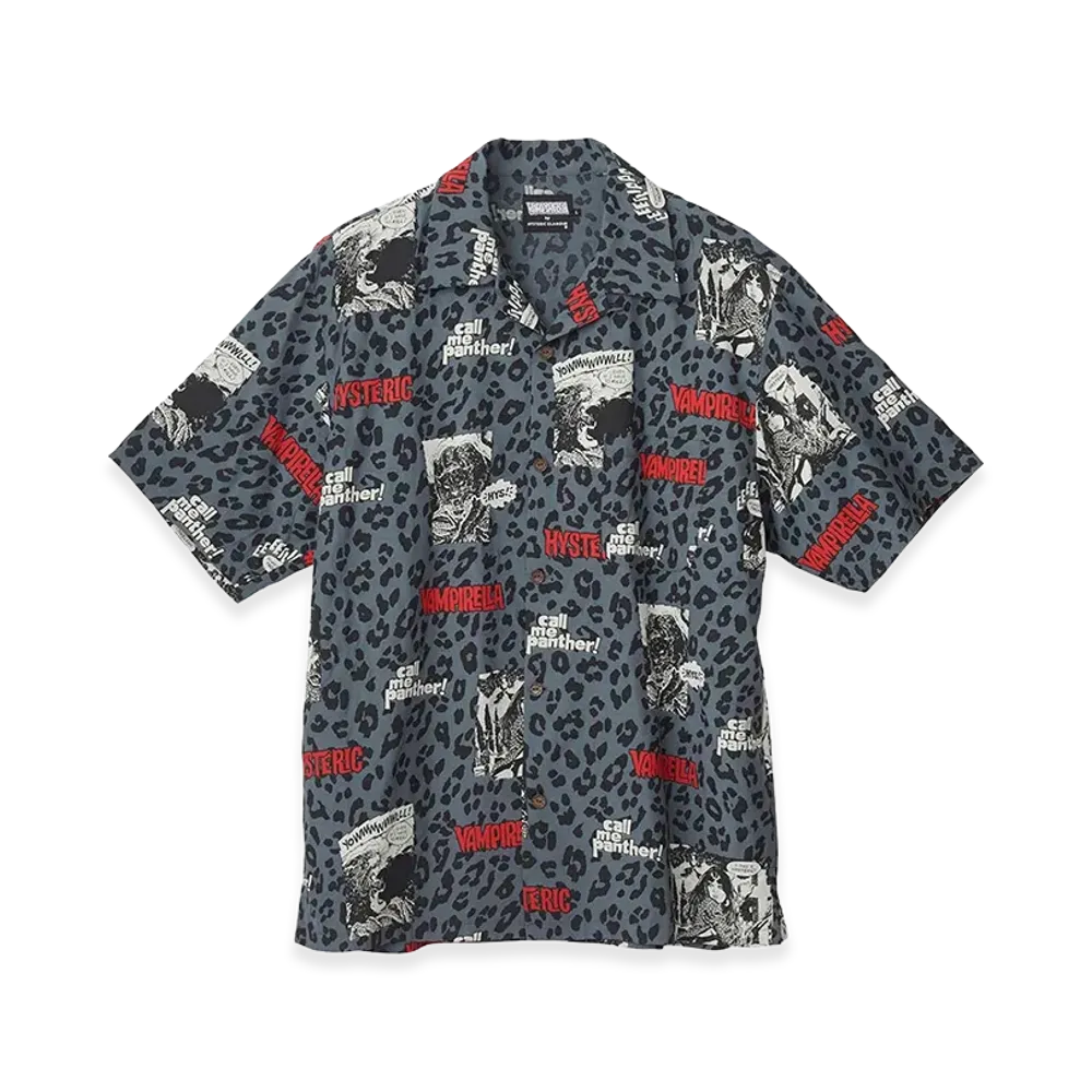 HYSTERIC GLAMOUR Vampirella/Call Me Panther Open Collar Shirt "Charcoal Gray"