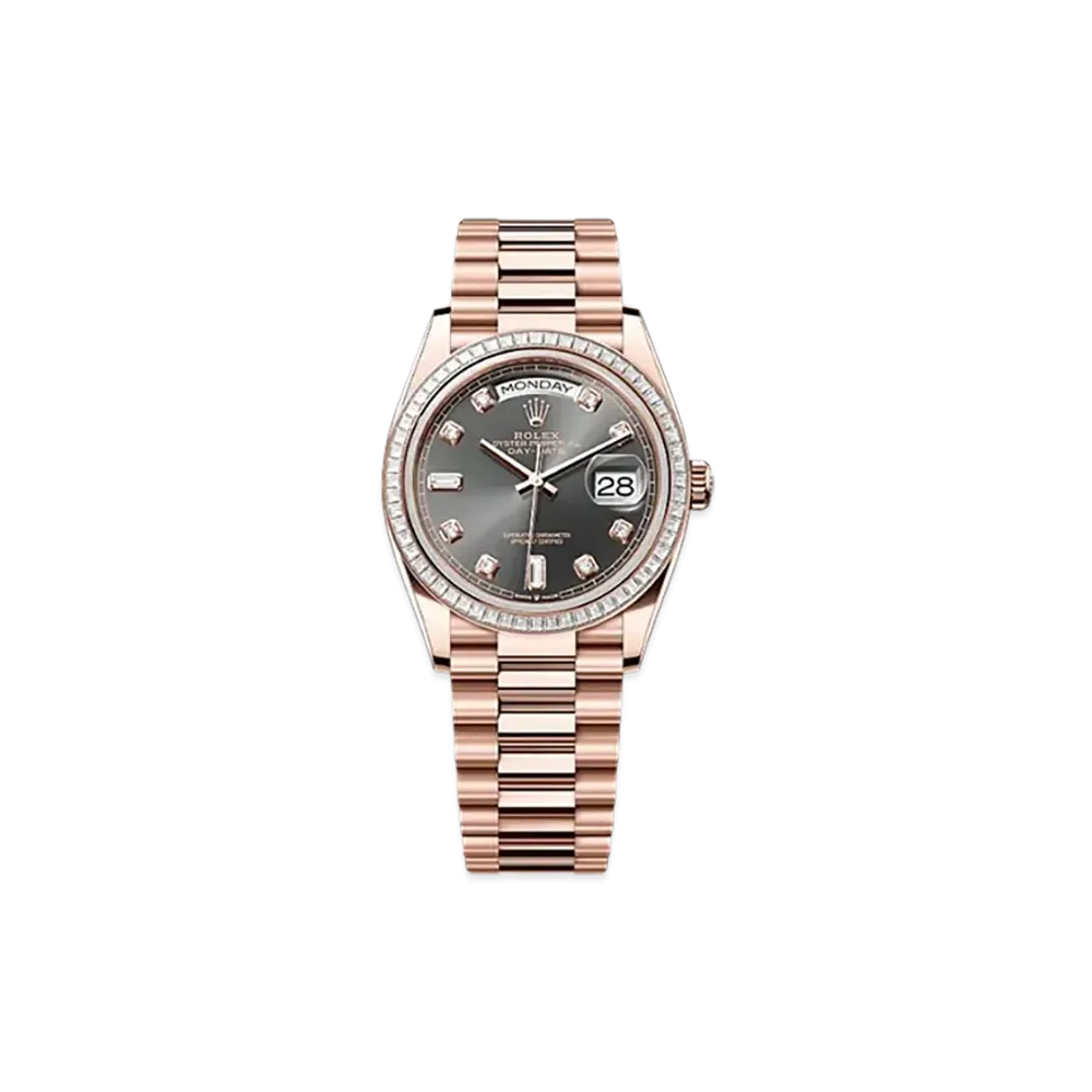 ROLEX Day-Date 36mm Everose Gold Diamond 128395TBR "Slate"