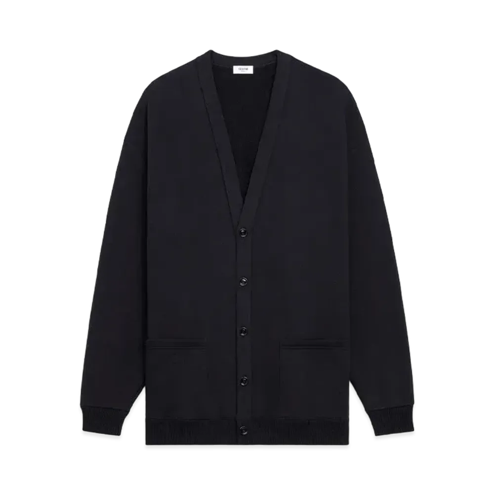 CELINE Oversized Celine Cardigan In Cotton Fleece "Black/White"