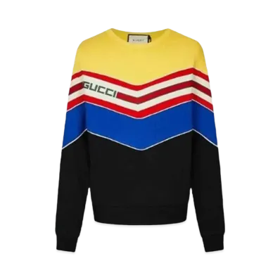 GUCCI Men's Mens Cotton Striped Pullover Long Sleeve "Black/Yellow/Red/Blue/White"
