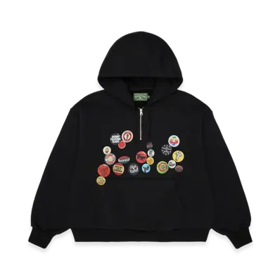 DENIM TEARS Quarter Zip Pin Hoodie "Black"