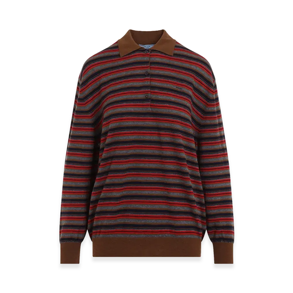 PRADA Women's Cashmere Long Sleeve Polo Shirt "Multicolor"